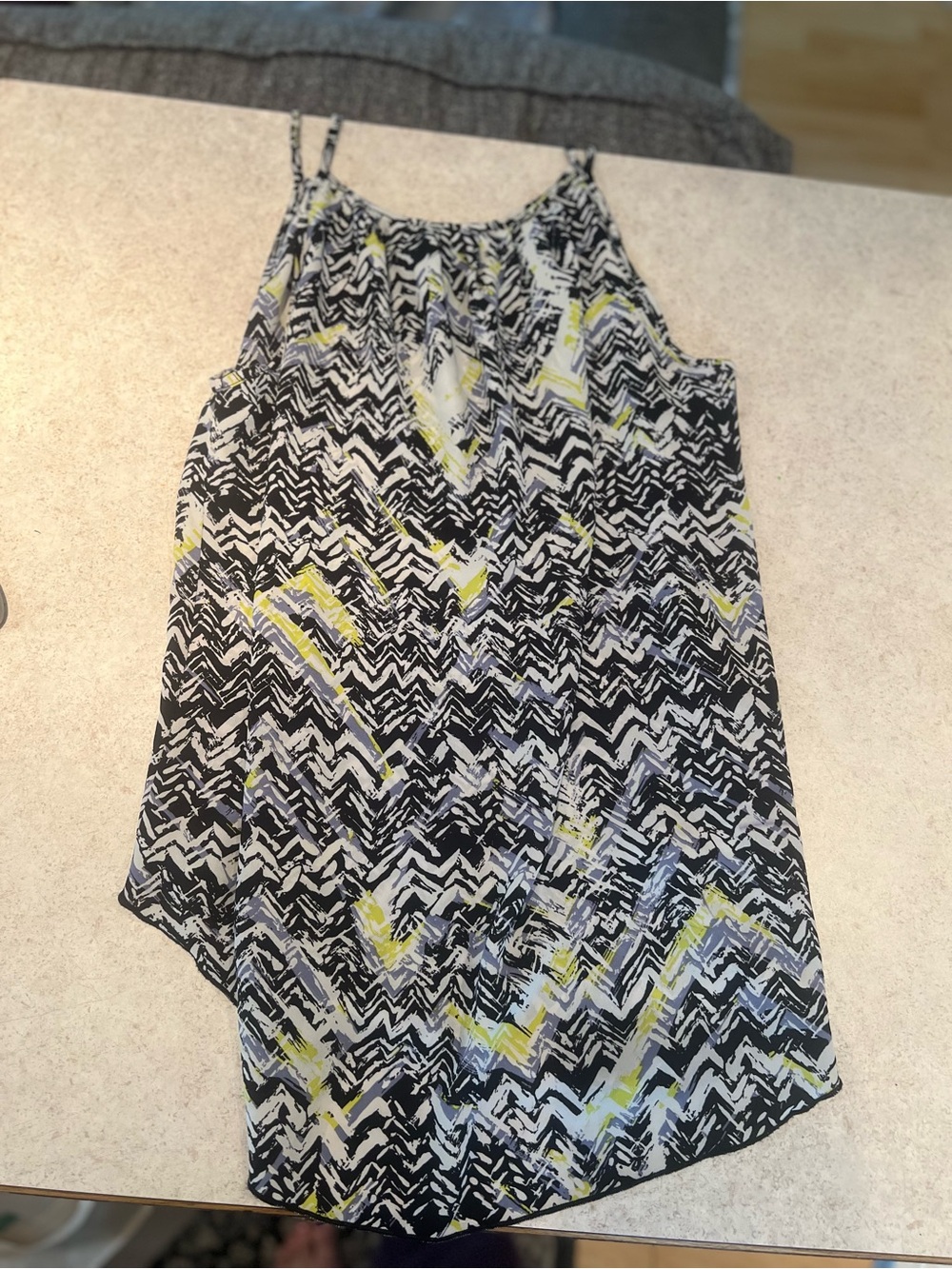 Allison Joy Black, White & Yellow Abstract Chevron Tank Top